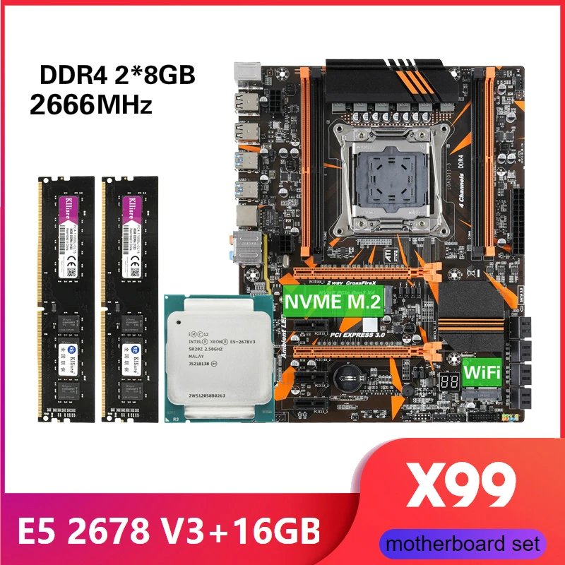 

Kllisre base X99 D4, Xeon E5 2678 V3 LGA2011-3 CPU, 2 uds. X 8 ГБ = 16 ГБ, 2666 МГц, Память DDR4