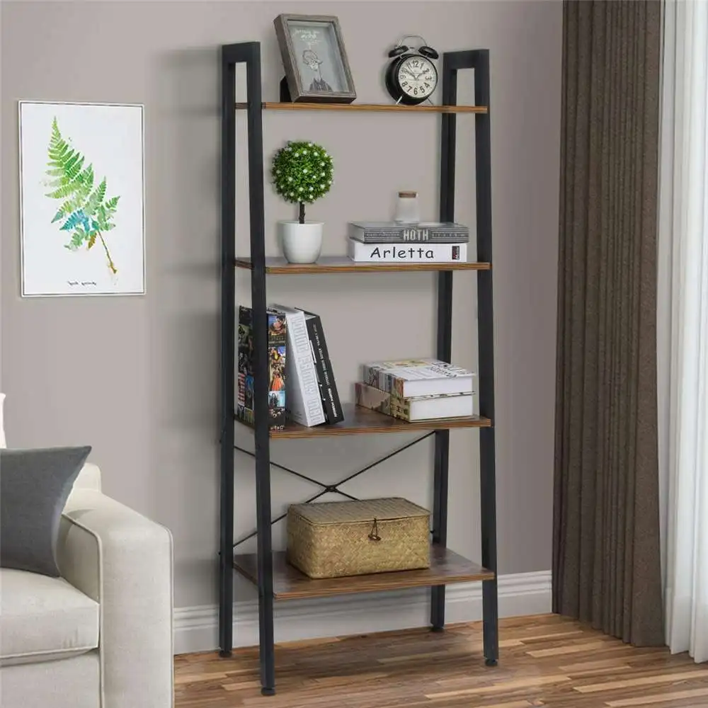 

56*34*136cm 4-Tier Ladder Bookshelf Shelving Unit Wood Bookcase Frame for Living Room Bedroom Kitchen Dining Room Storage