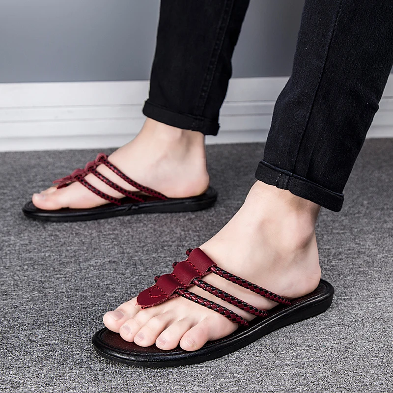 2020 мужские вьетнамки Сандалии из натуральной кожи Повседневная мужская обувь