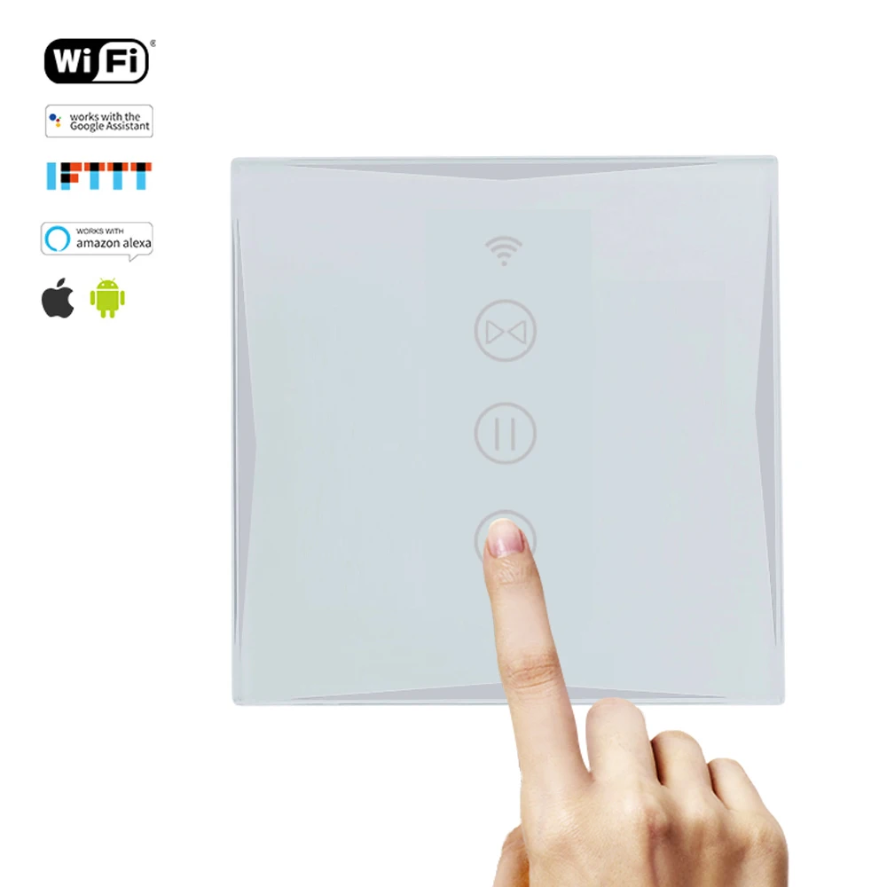 Переключатель занавески Умный дом беспроводной Wifi модуль, ЕС/Великобритания стиль белый стеклянный сенсорный экран, Amazon Echo Alexa Голосовое управление