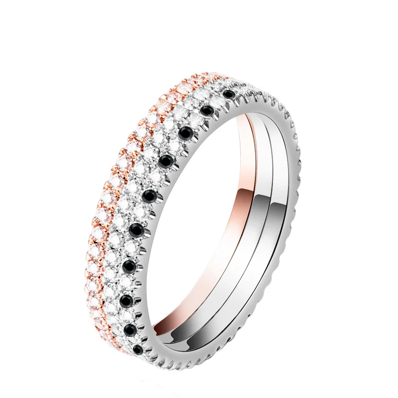 925 Стерлинговое Серебро штабелируемое Золотое черное кольцо Вечность Свадебный