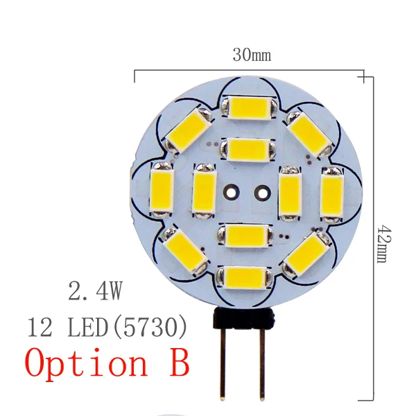B-2.4W 12Led Светодиодный светильник G4 5730 SMD 2 Вт 3 Вт 5 Вт 12 В AC DC заменить галогенное освещение Прожектор - Испускаемый цвет: B-2.4W 12Led