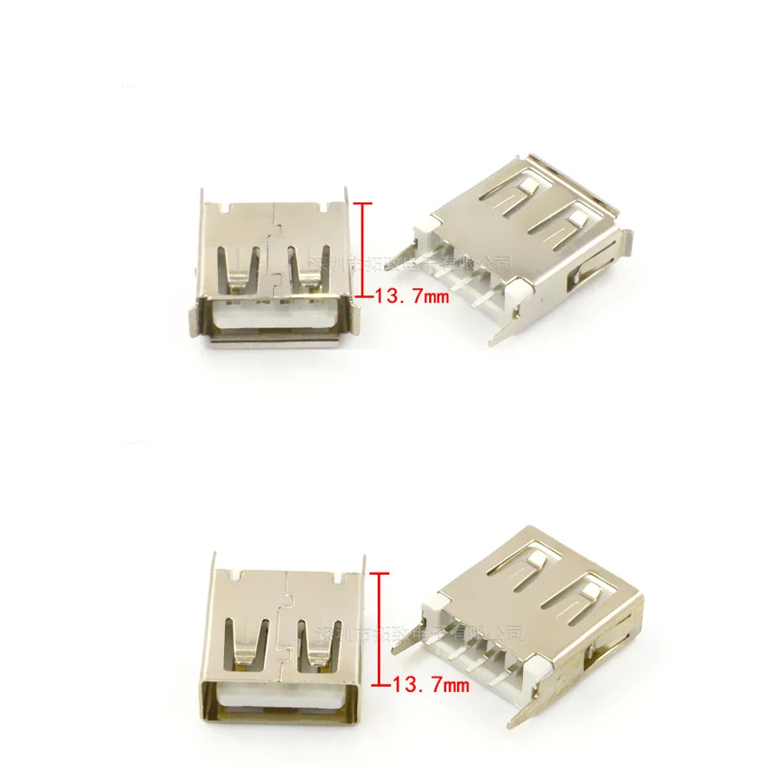 

50PCS/Lot AF 13.7 USB Female Jack/Socket Connector 4P 4Pin 13.7mm With Edge/Flat-Mouth 180-Degrees For Charging