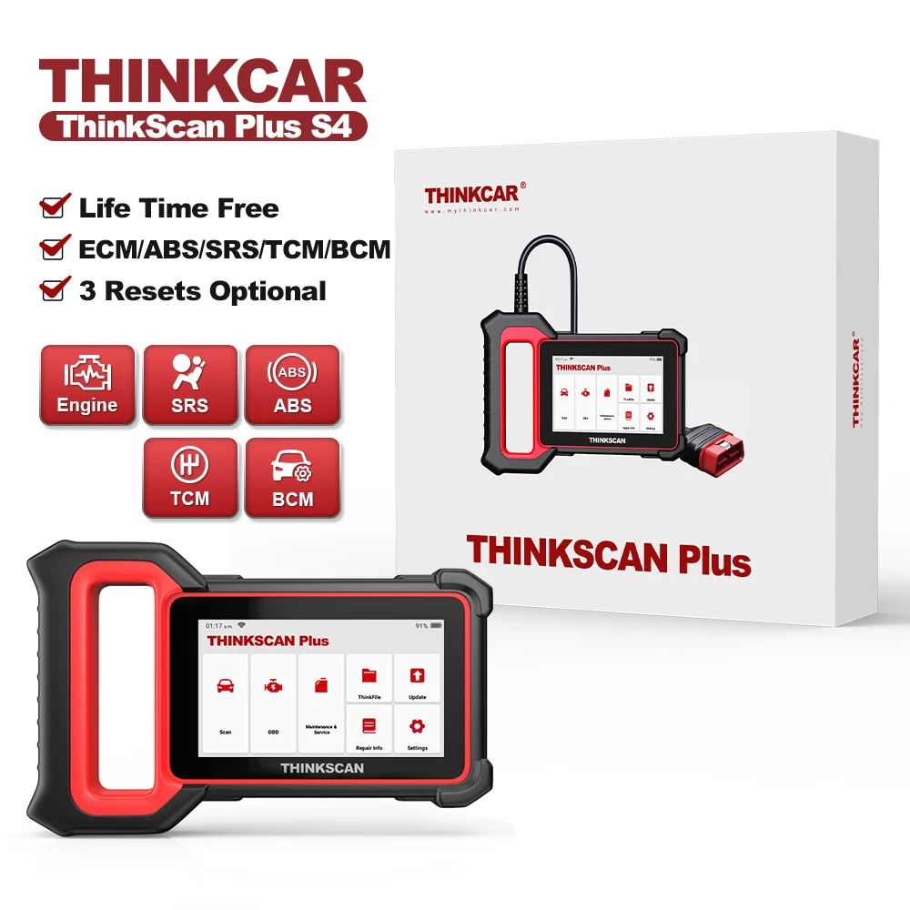 

THINKCAR Thinkscan Plus S4 Car Diagnostic Tool Lifetime Free Optional 3 Reset ECM/TCM/ABS/SRS/BCM Systems OBD2 Auto Scanner