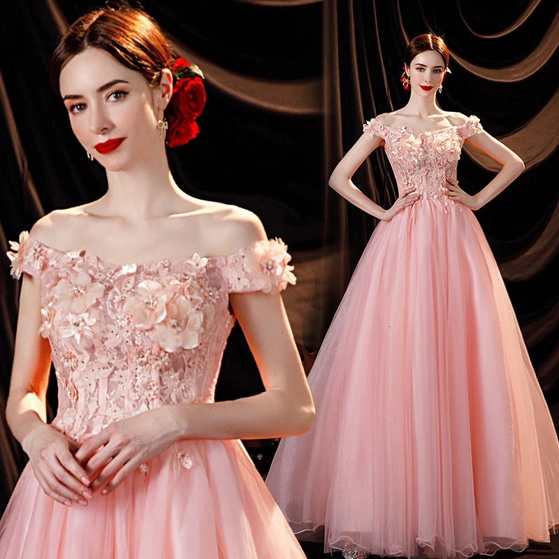 

Pink Diamonds Flowers Bridesmaid Bride Wedding Toast Long Dress Party Evening Birthday Dresses for Women