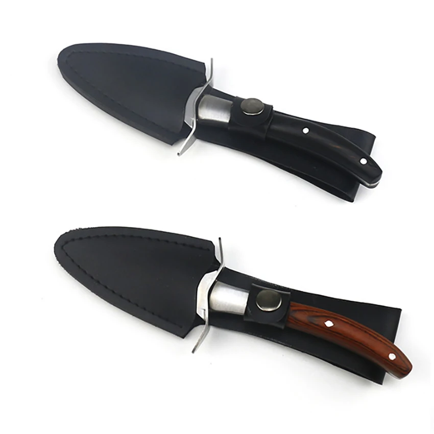 

Wooden Handle Oyster Knives Stainless Steel Scallop Shell Shucking Knife With Leather Case For Seafood Oyster Knives Opener Tool