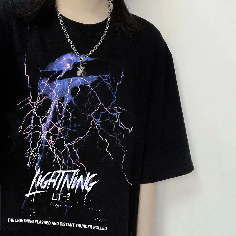 

Men's T-shirt Summer Harajuku Lightning Punk Gothic Top Letter Print Streetwear Hip Hop Chic Casual T-shirt Polyester O-Neck
