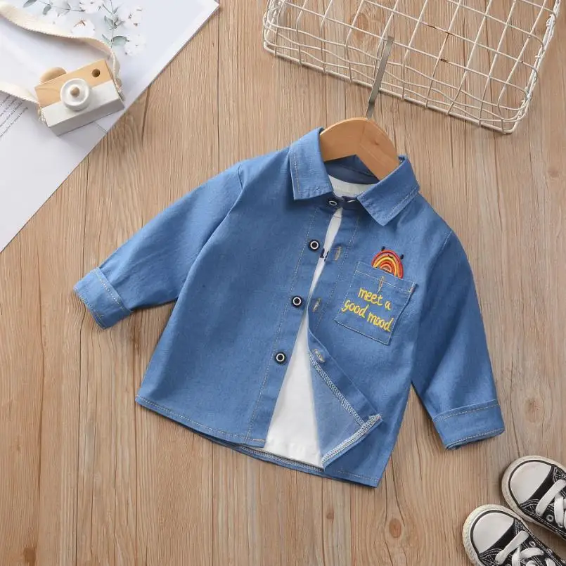 Рубашка джинсовая для мальчиков тонкая весна-осень От 0 до 5 лет |