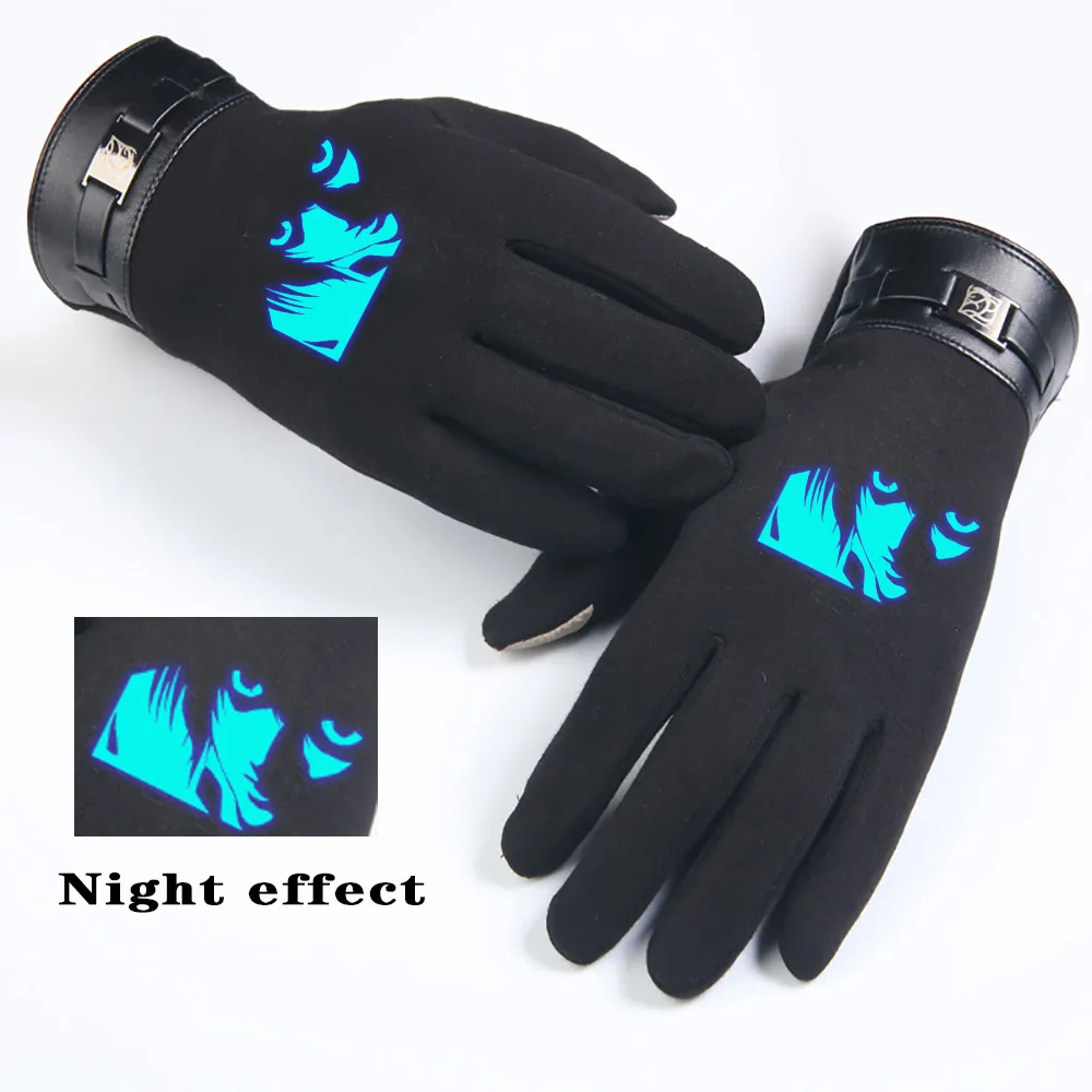 

New Winter Luminous Anime Death Note Prints Warm Fleece Lined Touch Screen Gloves For Men Mittens
