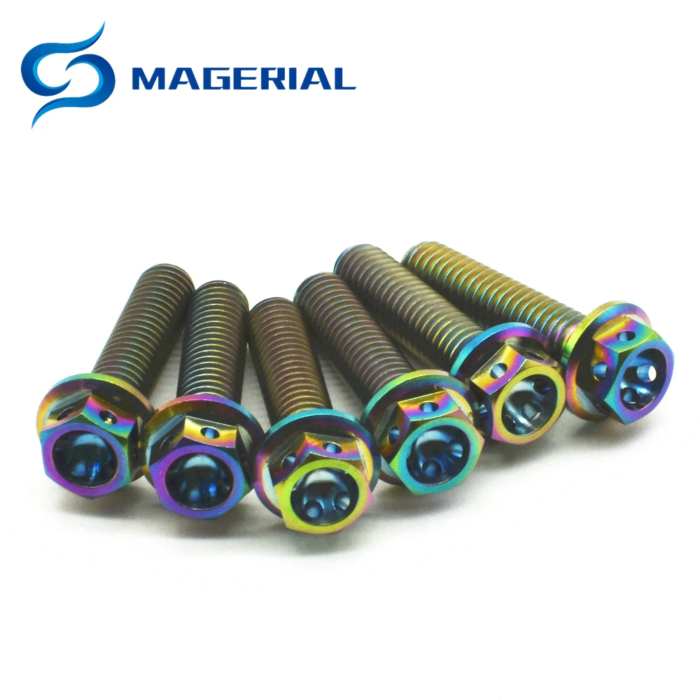 Титановые болты M6 10-50 мм DIY MTB Ti/Gold/Muticolor полый фланец с наружной шестигранной головкой Ti винты Ti Упаковка застежек из 4 штук
