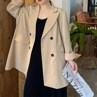 plus size womens spring 2021 new suit temperament fashion look thin double breasted lapel solid color jacket