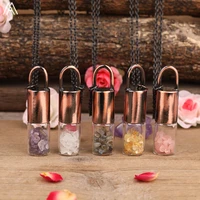 natural stone chip beads roller perfume bottle pendant chains necklce women crystal roll on diffuser bottle necklace jewelry
