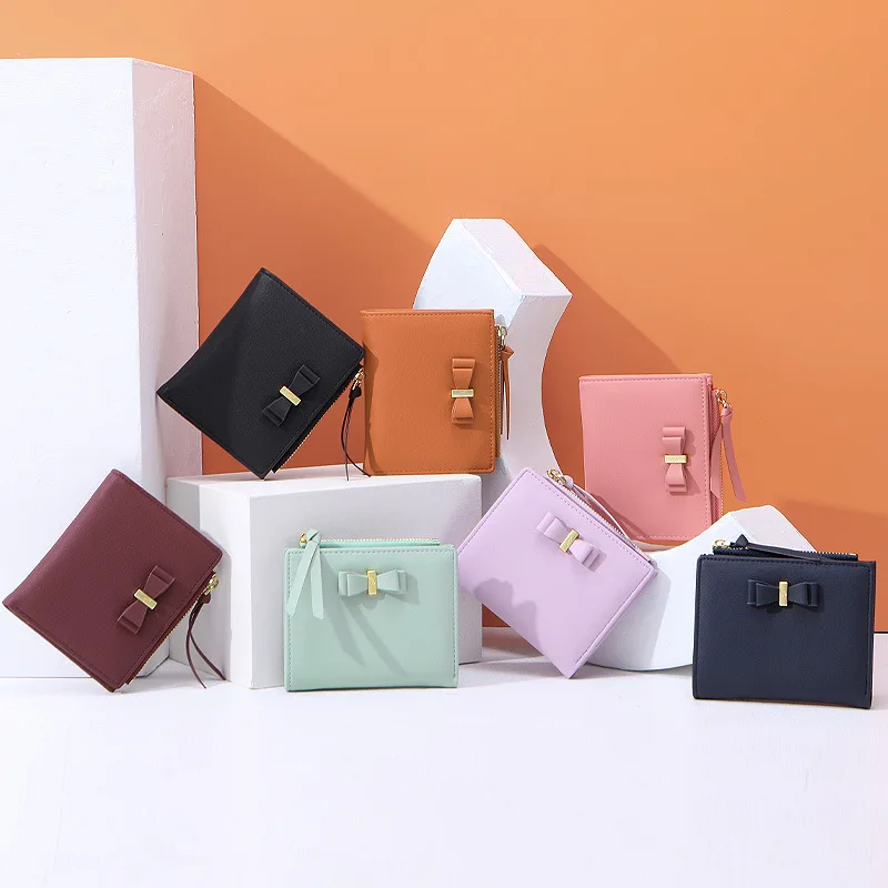 

Women Wallet Short Cute Bow Tassel Zipper Pu Leather Money Purse Credit Card Holder Casual Korean Style Carteras Mujer