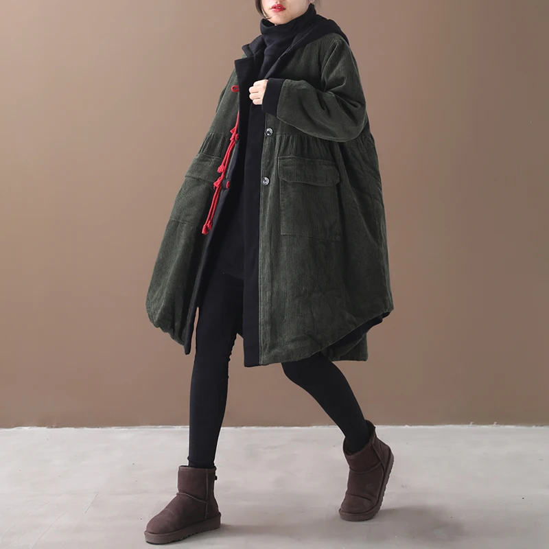 

Winter Clothes New Korean Version Loose Plus Size Women's Art Stitching Hooded Corduroy Cotton-Padded Jacket Was Thin And Warm