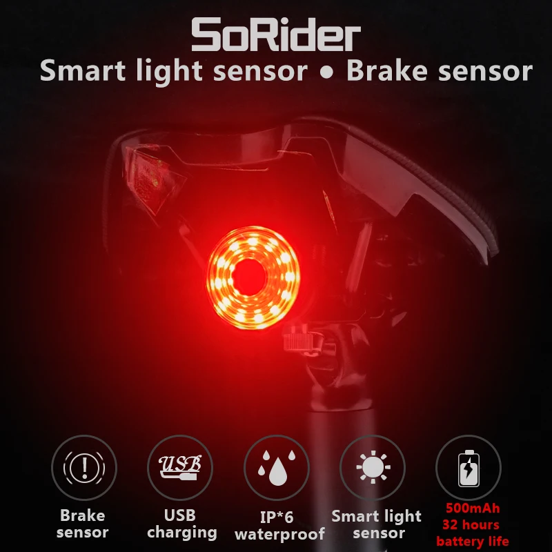 

MEROCA Bicycle Smart Taillight Intelligent Sensor Brake Light Road Bike MTB Waterproof Rear Tail Lights