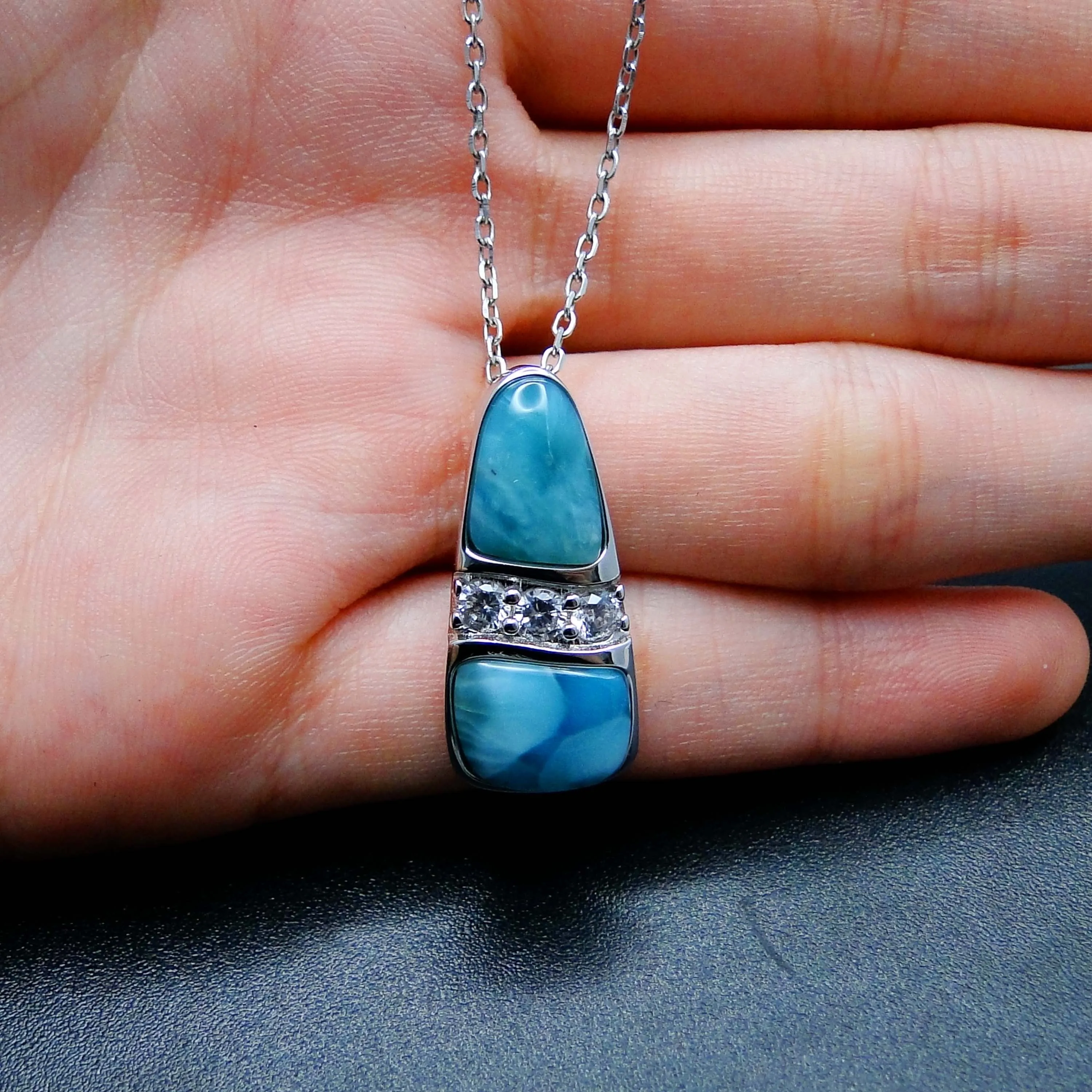 

New Arrivals Hot Selling 925 Sterling Silver Natural Dominica Larimar Pendant Necklace For Gift