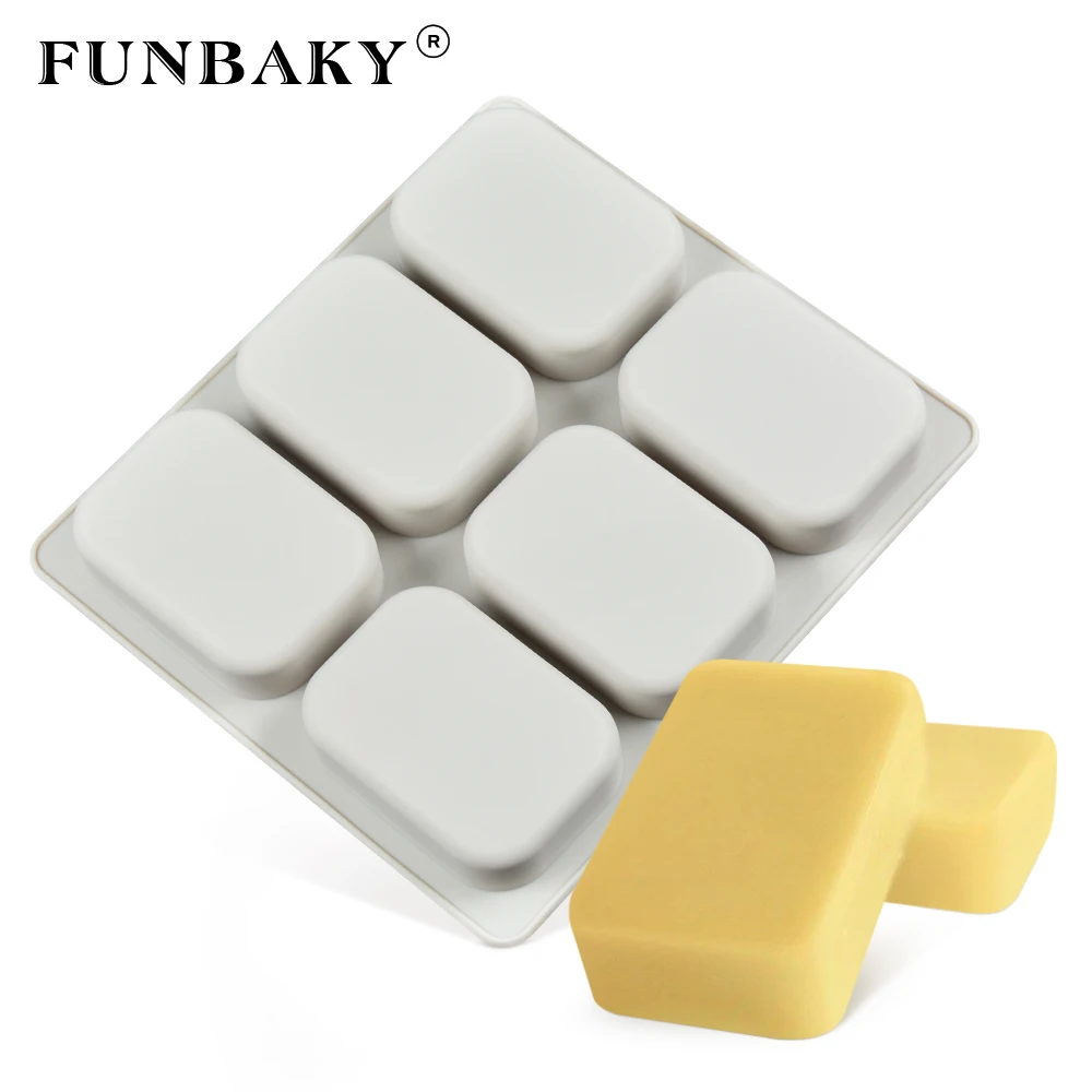 FUNBAKY 6 отверстий Большая квадратная форма силиконовые формы для мыла сделай сам