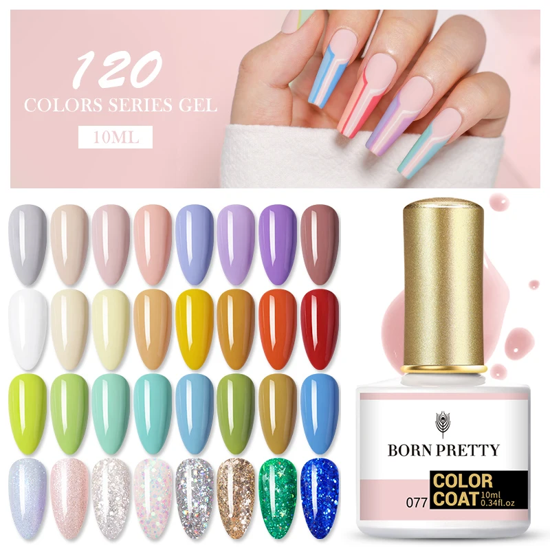 

BORN PRETTY 10ml UV Gel Polish 120 Colors Hybrid Gel Soak Off UV Semi-Permanent Varnish Nail Art Gel Manicuring Base Top Coat