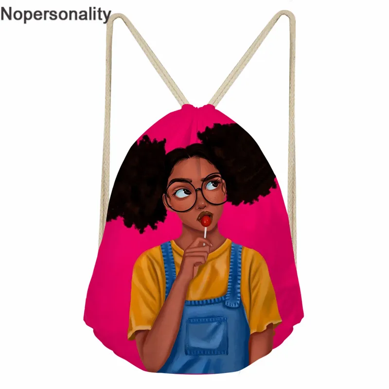 Bolsas de Impressão da Menina Mochilas de Armazenamento de Viagem Nopersonality Nova Moda Drawstring Africana Casual Mulheres Feminino Corda