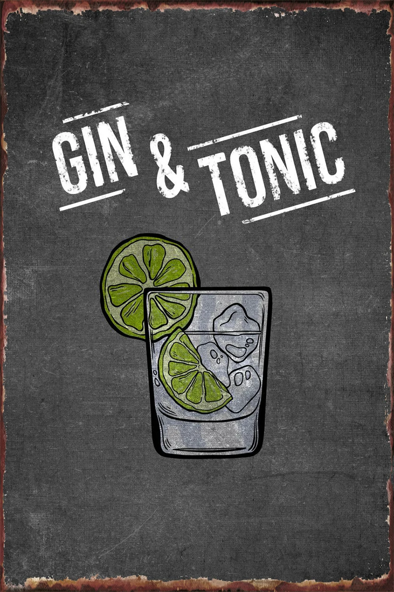 

Винтажная металлическая Оловянная вывеска в стиле «Джин тоник», жестяные таблички, Настенный декор, украшение для комнаты в стиле ретро для...