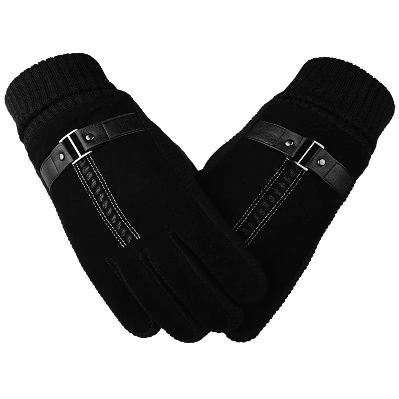 Зимние мужские и женские кожаные бархатные утепленные лыжные перчатки теплые