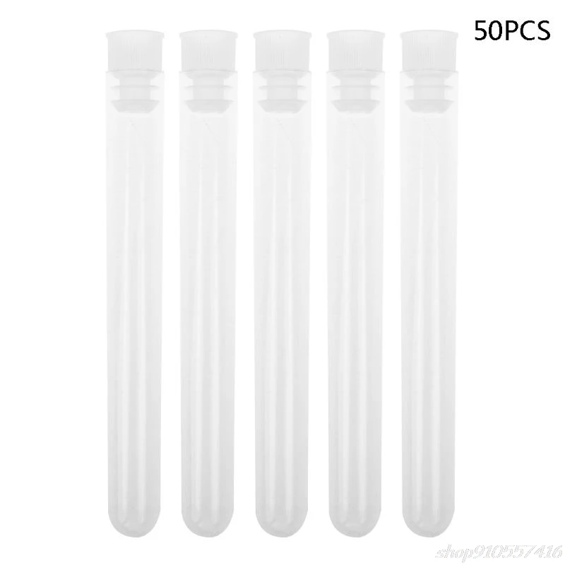 

50Pcs/Pack 12x100mm Transparent Laboratory Clear Plastic Test Tubes Vials With Push Cap School Lab Supplies O02 20 Dropshipping