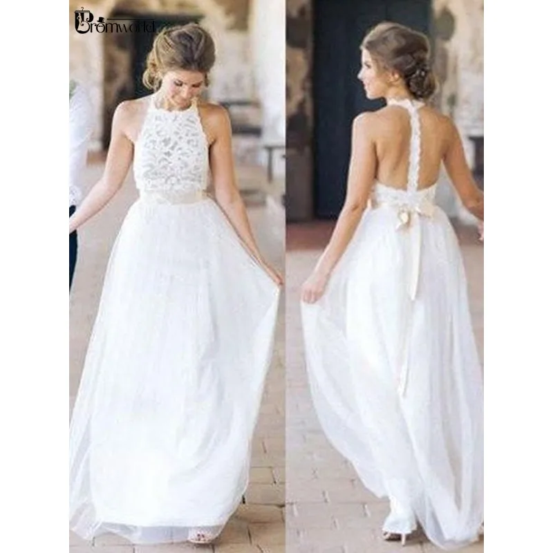 Белое свадебное платье простое пляжное кружевное длинное Тюлевое