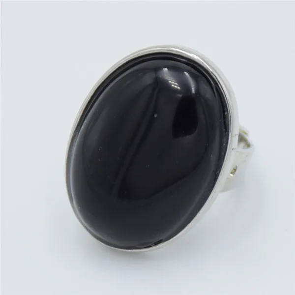Black Agate Кольцо на палец с натуральным камнем рейки для мужчин и женщин, розовое овальное кольцо с кварцевым тигровым глазом, лазурит, черный обсидиан, вечерние ювелирные изделия - Цвет основного камня: Black Agate