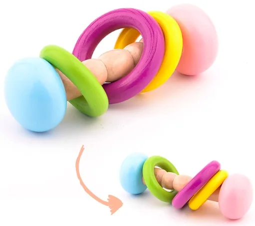 

Baby Toy Musical Instrument Baby Educational Cartoon Wooden Rattle Toy Kid Handle Wooden Activity Bell Rattle