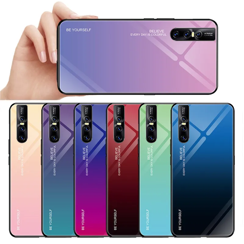 Чехол для VIVO V15 Pro чехол телефона с градиентом закаленное стекло Жесткий мягкая TPU
