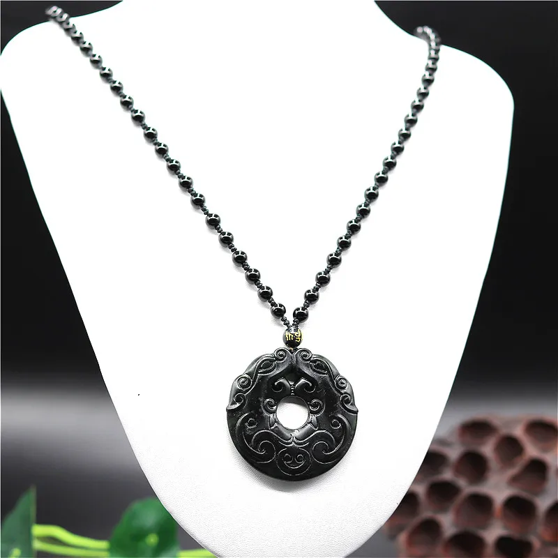 Ожерелье с подвеской в виде китайского Нефритового дракона черного и зеленого