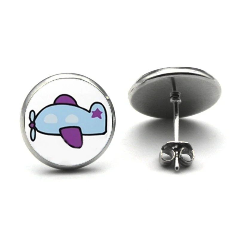 Серьги гвоздики в виде авиатора круглые бронзовые серьги форме подарок для