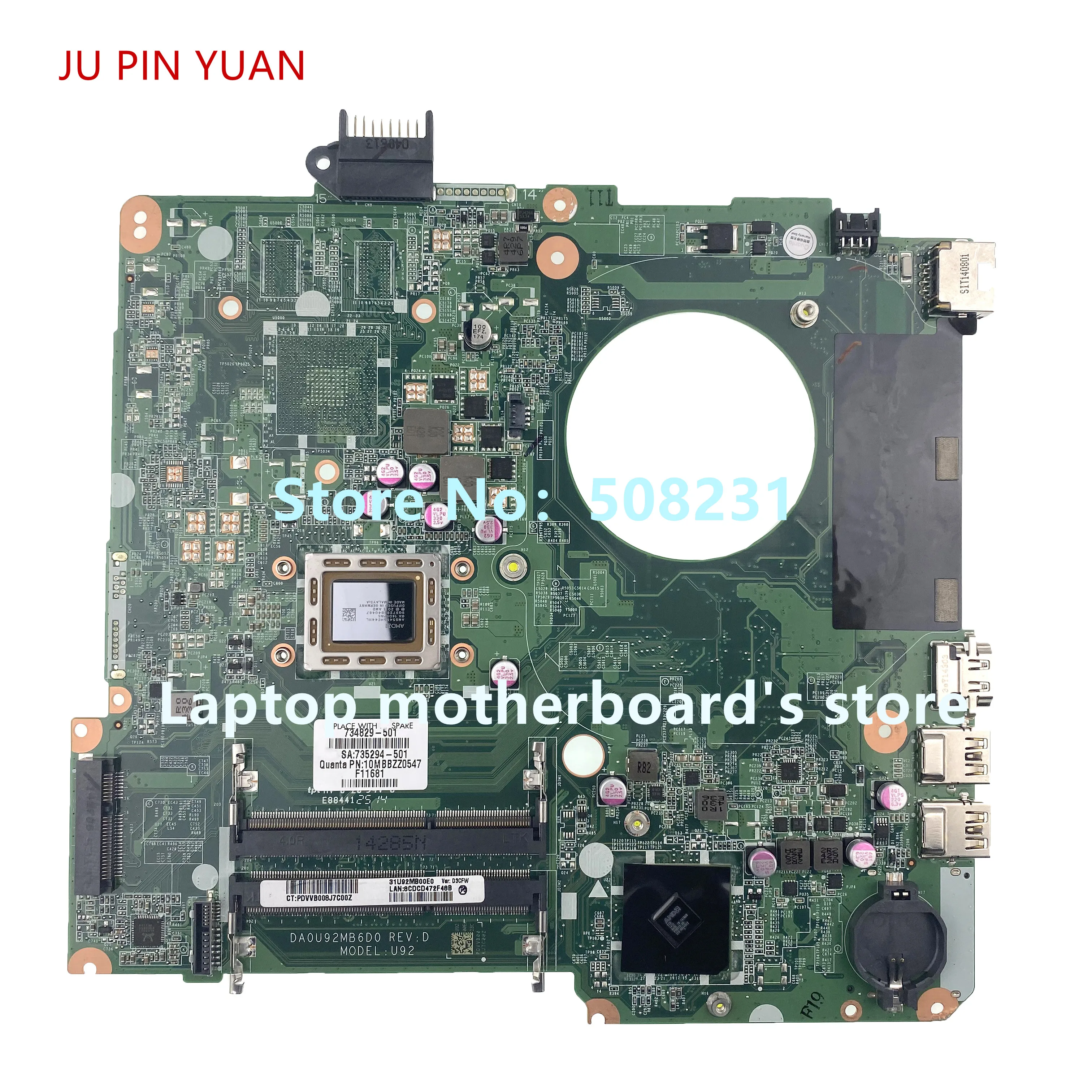 

JU PIN Юань 734829-501 734829-001 734829-601 U92 для HP 15-N 15-N013DX Материнская плата ноутбука DA0U92MB6D0 100% полностью протестирована