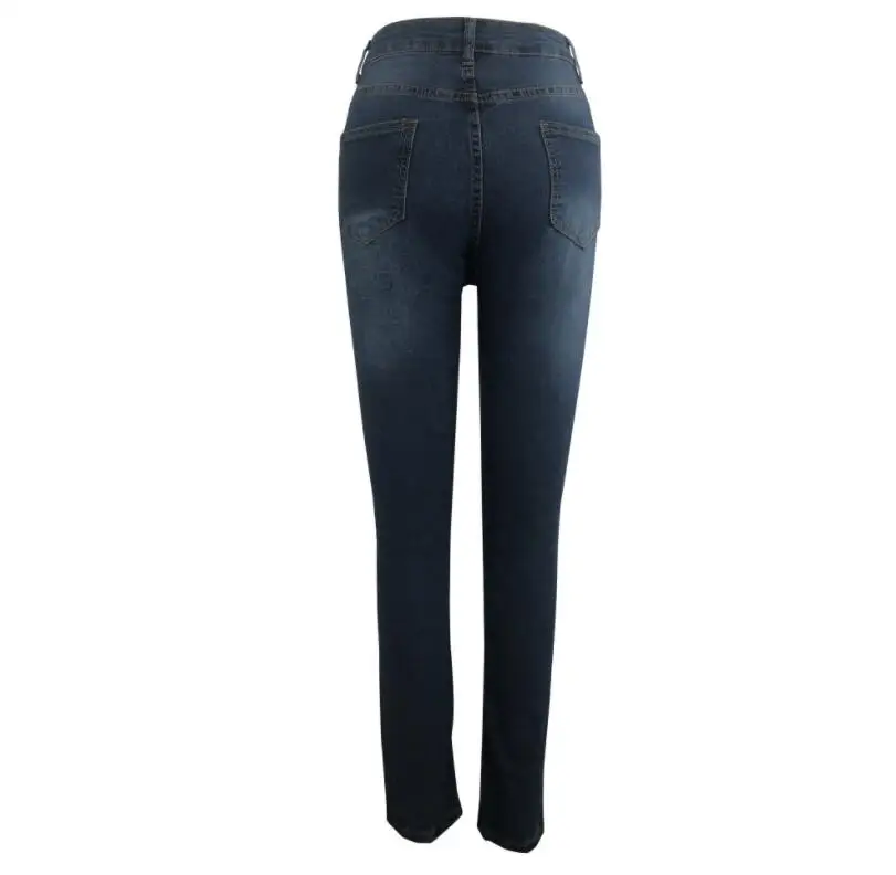 

Women's Destroyed Ripped Jeans High Waist Slim Denim Pants Elastic Hole Boyfriend Jeans Solid Trousers Pantalon Mujer w47