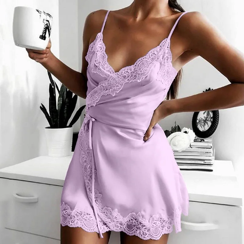 

Sexy Sleepwear Women Lace Silk Satin Night Dress Sleeveless Nighties V-neck Nightgown Plus Size 3XL Nightdress Nightwear