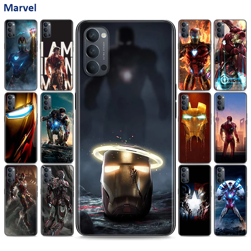 

Soft Black Silicone Cover Marvel Iron Man For OPPO Reno 5 Pro 3 4 Lite F SE Z Pro 4G 5G Phone Case Shell