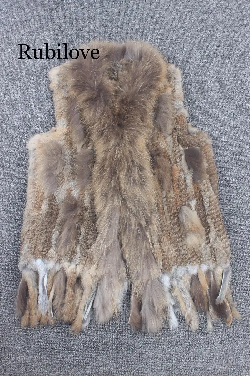 

Rubilove 2019 new European and American rabbit fur classic weave Haining fur vest female flower shirt