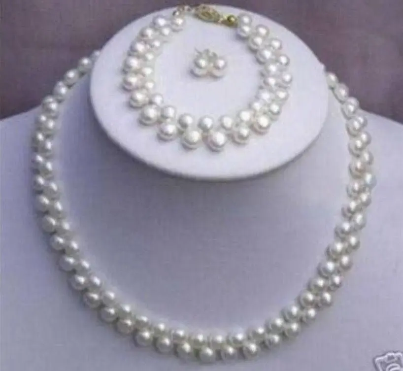 Beautiful 7-8MM White Pearl Necklace Bracelet Earring set QAZ341 (A0423) | Украшения и аксессуары