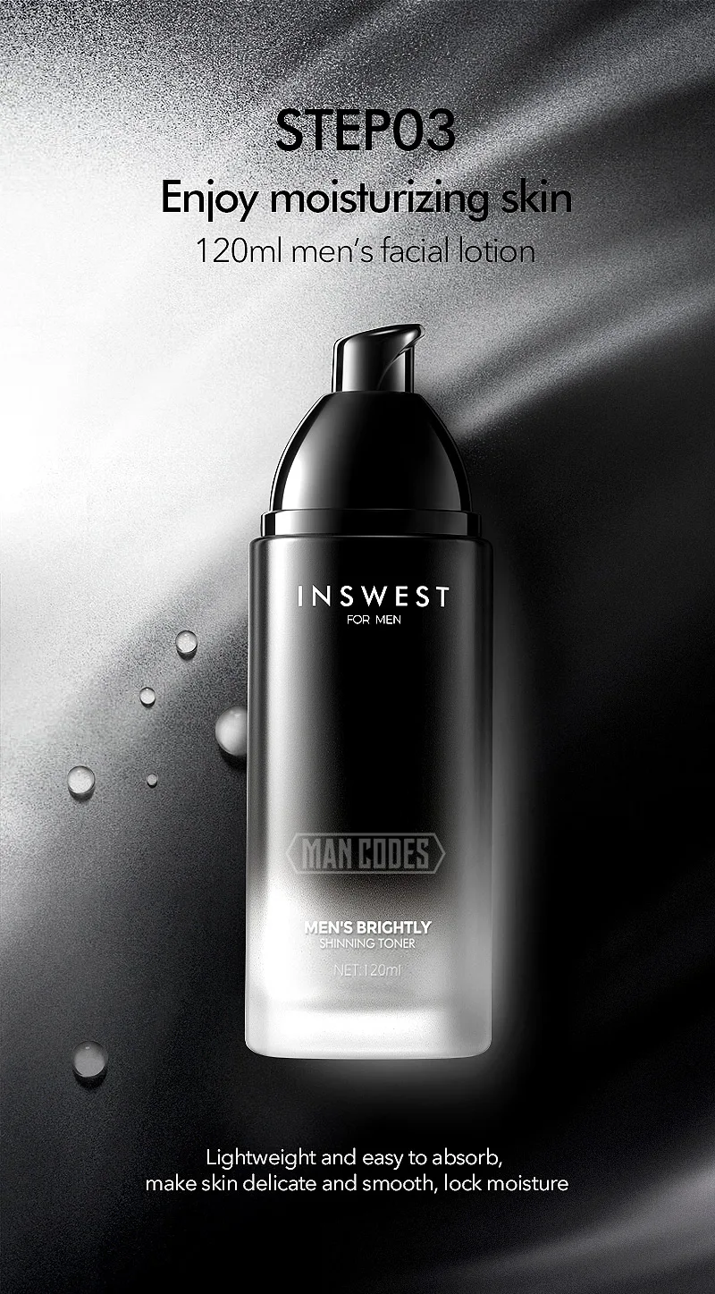 INSWEST 3 шт мужской Осветляющий набор для ухода за кожей очищающее средство и тонера и лосьон увлажняющий, антивозрастной Гладкий ежедневный уход за лицом уход 120 мл* 3