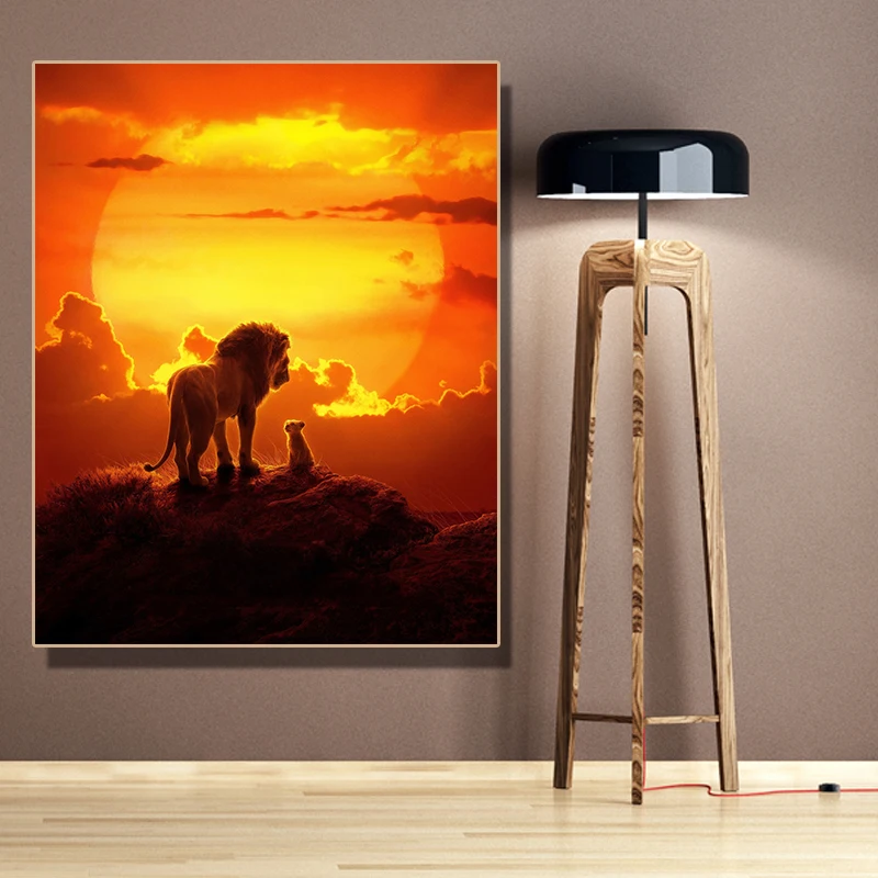 Картина на холсте африканский дикий плакат со львом под Золотой закат животные