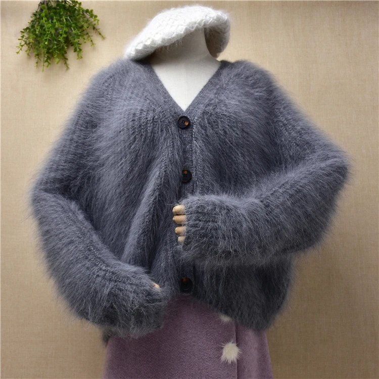 

Кардиганы женские зимние из меха ангорки, с длинным рукавом и V-образным вырезом