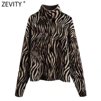 zevity women vintage animal pattern print jacquard knitting sweater female chic pullovers high street ladies casual tops sw1036