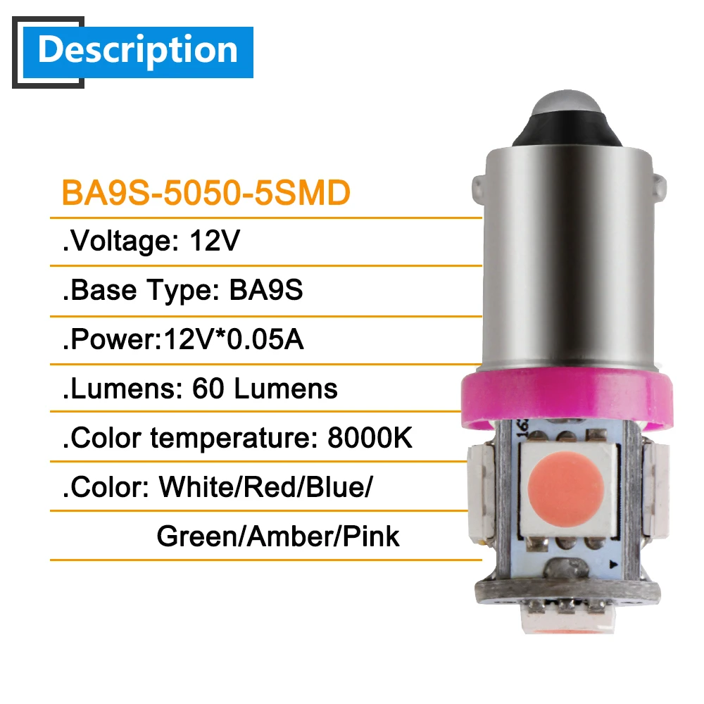 DC 12V 24V 10 шт. BA9S W6W 5050 5 SMD СВЕТОДИОДНЫЙ Клин для лампы светодиодный автомобиль