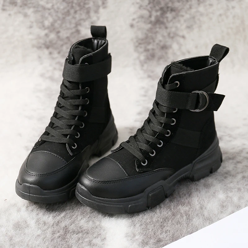 cotton black Зимние женские Ботинки martin в стиле ретро; дышащая спортивная обувь с высоким берцем; женские ботильоны, визуально увеличивающие рост; ботинки на платформе в стиле милитари - Цвет: cotton black