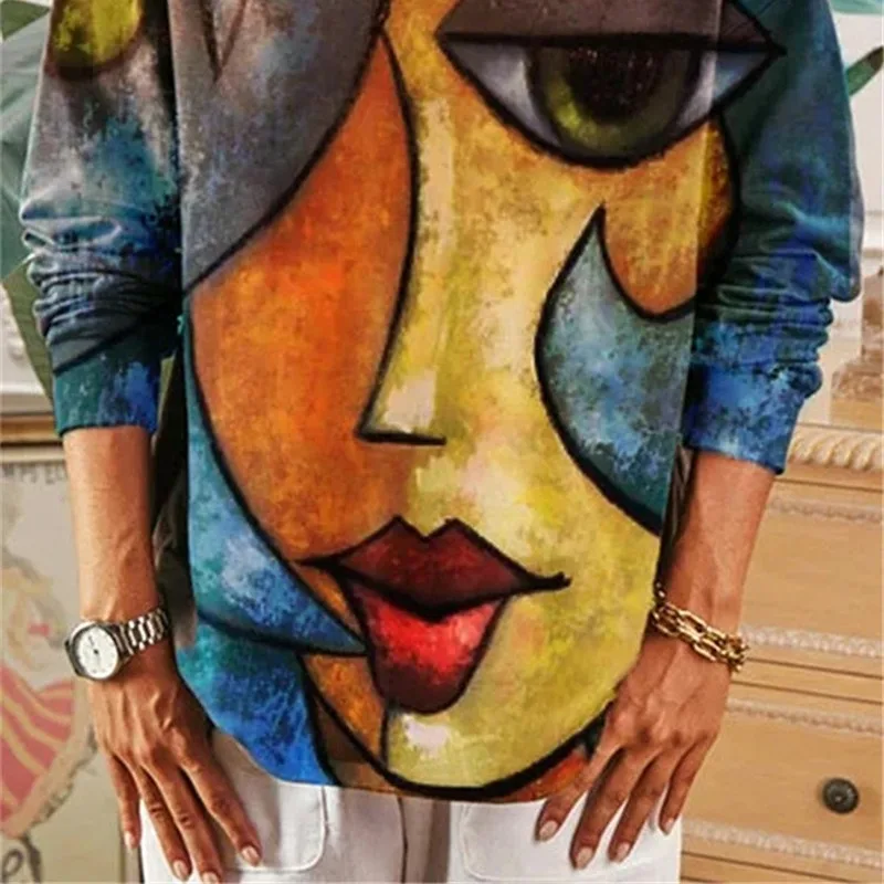 

Abstract Beauty Print Oversized Crewneck Sweatshirt Women Vintage Loose Pullover Long Sleeve Thin Fashion Top Casual Spring 2021