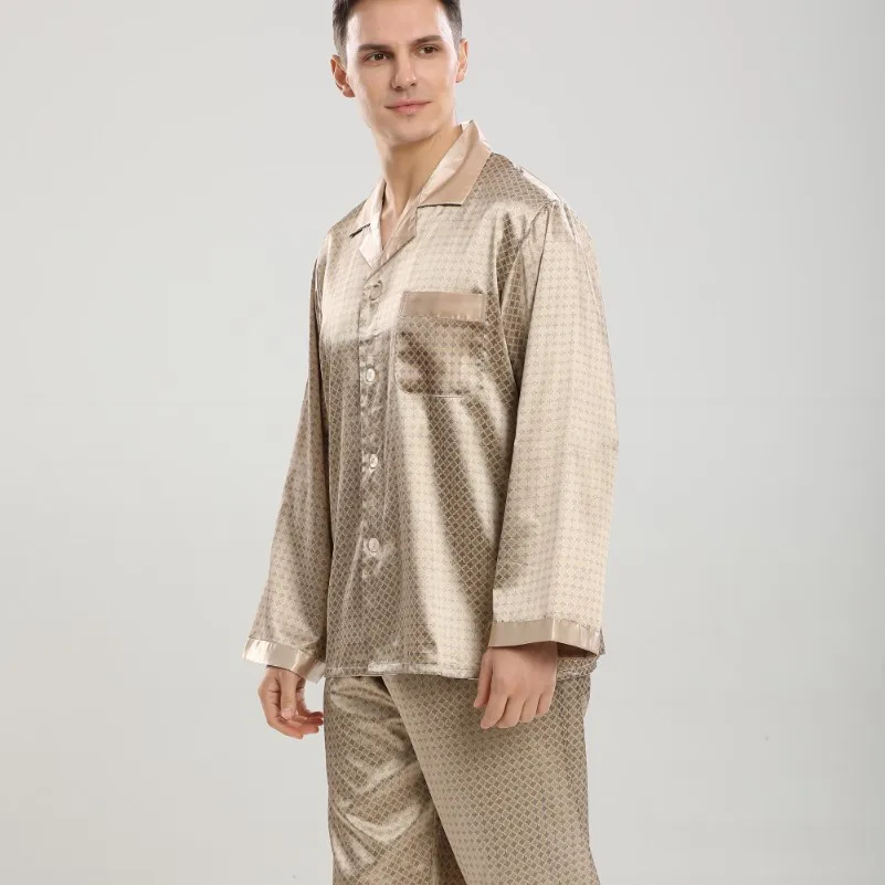 Европейские пижамные комплекты S-xl шелковая пижама для весны и осени мужской