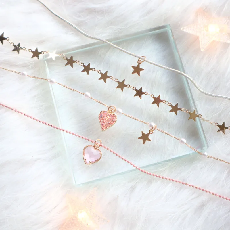 Японский и корейский розовый кулон любви Золотая Звезда Ожерелье Длинная