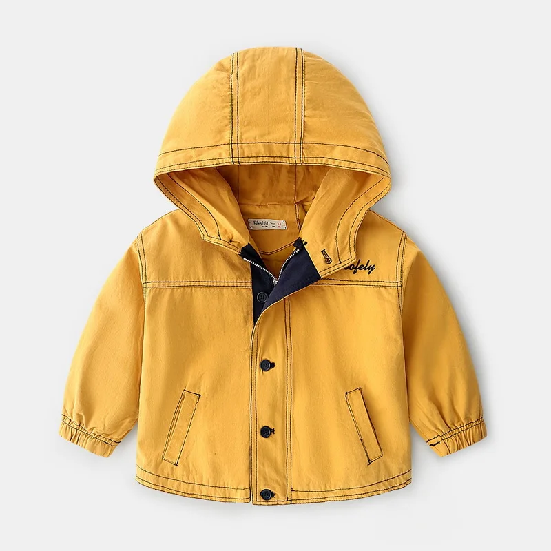 

New Spring Kids Windbreaker Boys Jacket Girls Baby Outerwear Cotton Coats child solid color Hooded Children Clothing Clothes