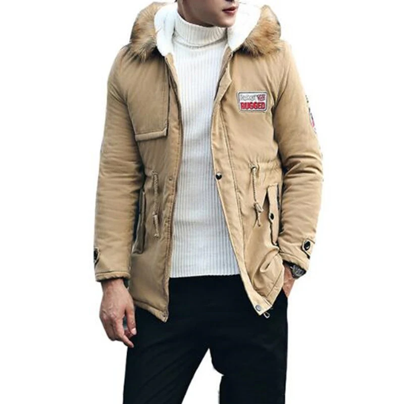 

Men Parka Fleece Cotton Coats Male Military Tactical Jacket Parka Men's Fleece Thick Warm Winter Coat Long Fur Collar Army Green