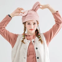 2021 new harajuku girls solid hat long rabbit ear hat gothic black winter warm women caps cute rabbit ears hat streetwear